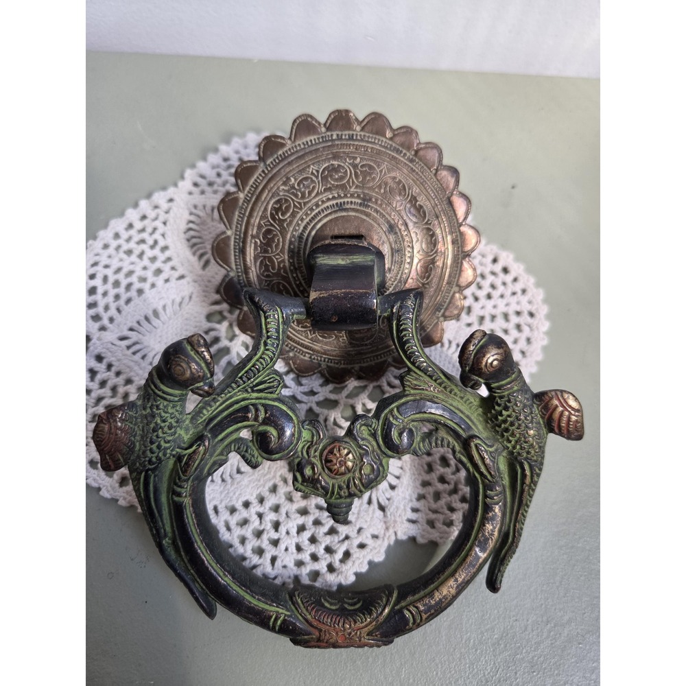 Vintage Brass Bird Door Knocker – Twin Peacock Parrot Ornate Indian Hardware